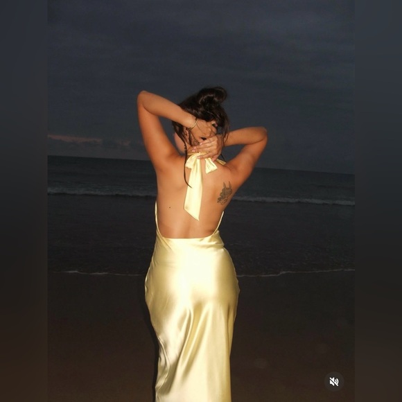 Zara butter Yellow Backless Halter maxi Dress holiday evening wedding - Picture 7 of 16